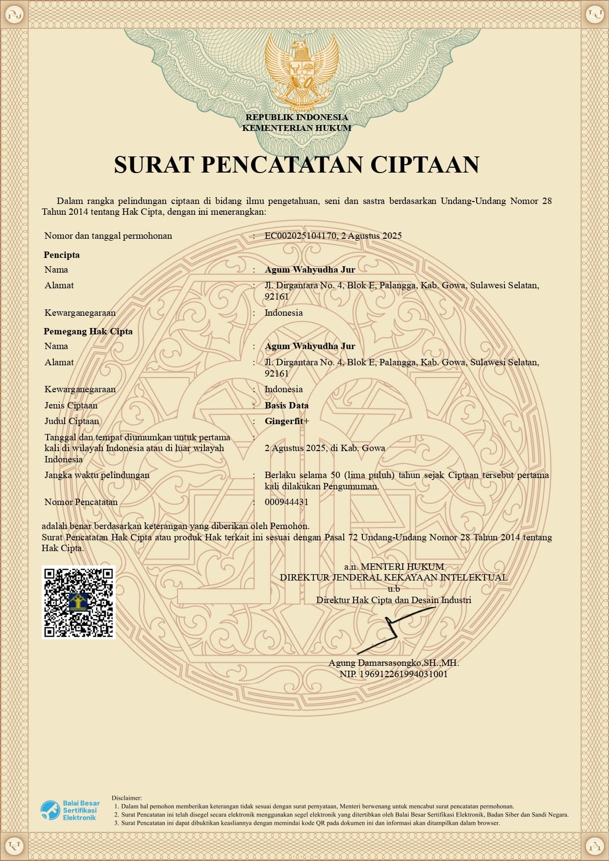 Dokumen Hak Cipta Gingerfit+